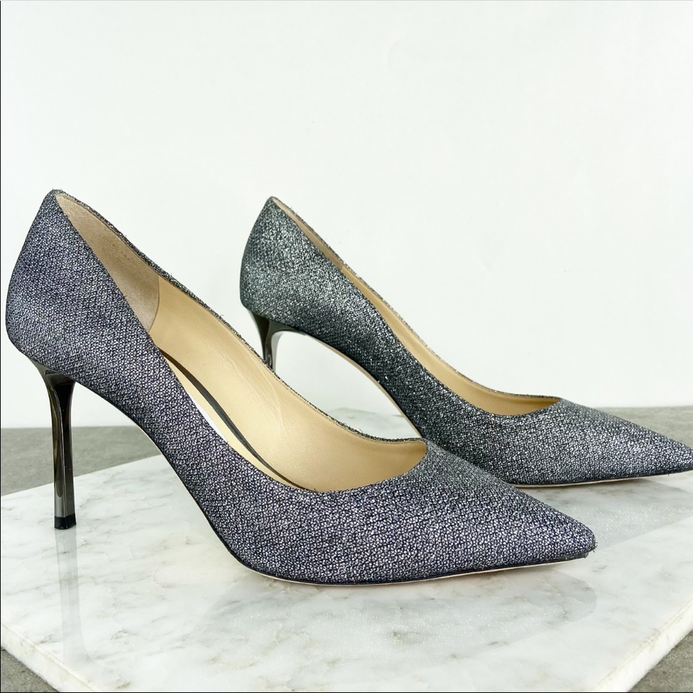 Jimmy Choo Romy 85mm Lame Glitter Pump Heels 38.5